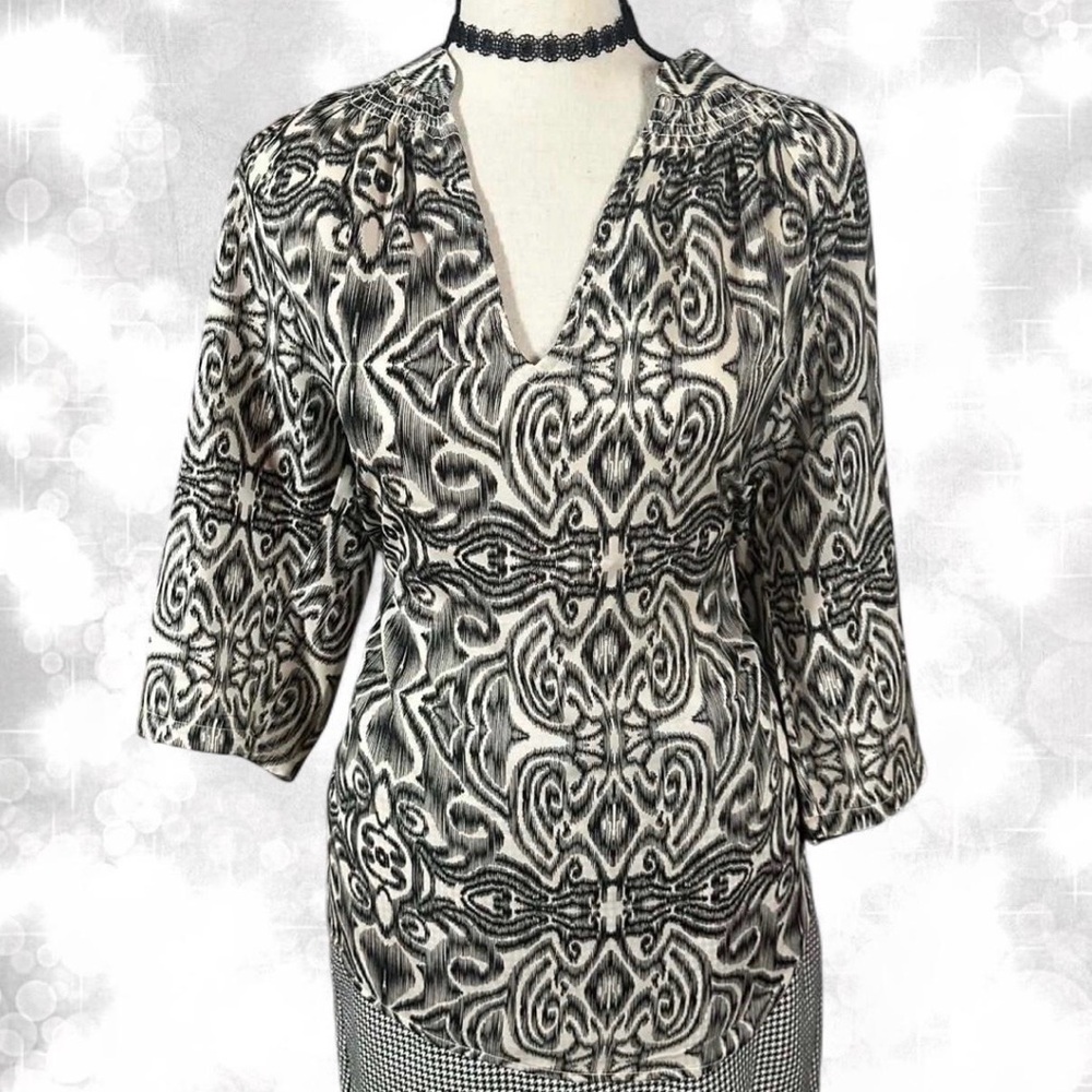 Vampy Goth Black and White Patterned Boho Blouse